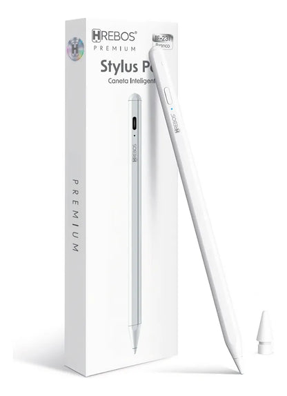 Caneta Hrebos Stylus Pen IF-231 branca diante da embalagem