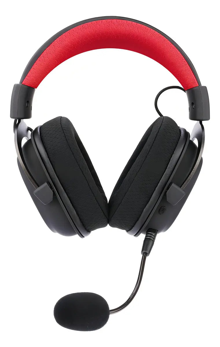 Headset Gamer Redragon Zeus X preto e vermelho em vista frontal