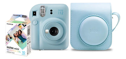 Kit Instax Mini 12 azul com bolsa azul e filme instantâneo