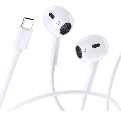 Fone Hrebos FN-013 branco e conector USB-C em perspectiva