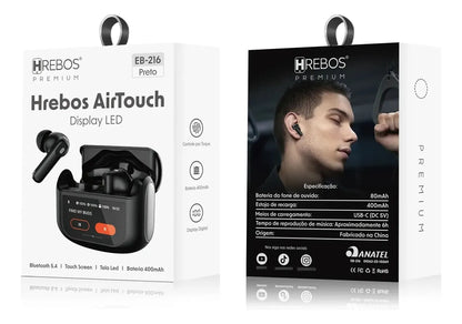 Embalagens frontal e traseira do Fone Hrebos AirTouch EB-216 preto