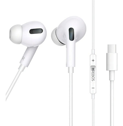 Fone de Ouvido Hrebos FN-358 branco com conector USB-C e controle no cabo