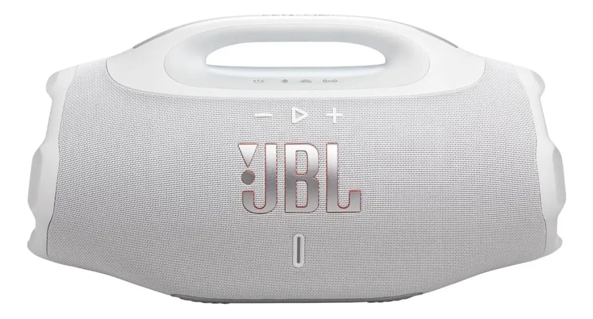 Caixa de Som JBL Boombox 4 branca em vista frontal