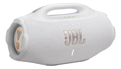 Caixa de Som JBL Boombox 4 branca em perspectiva lateral