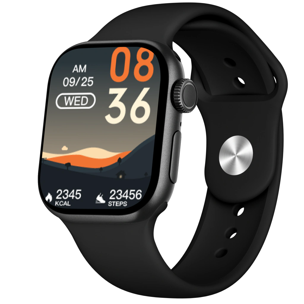 Smartwatch AuraFit A10 Mini preto com mostrador laranja