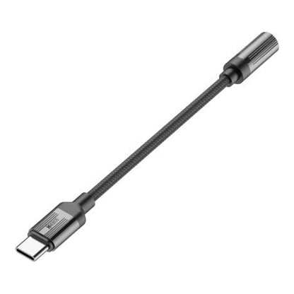 Adaptador de Áudio Hrebos AD-200 preto com conector USB-C e entrada P2