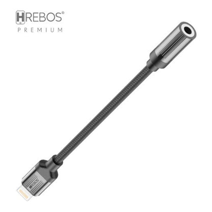 Adaptador de Áudio Hrebos AD-201 preto com conector Lightning e entrada P2