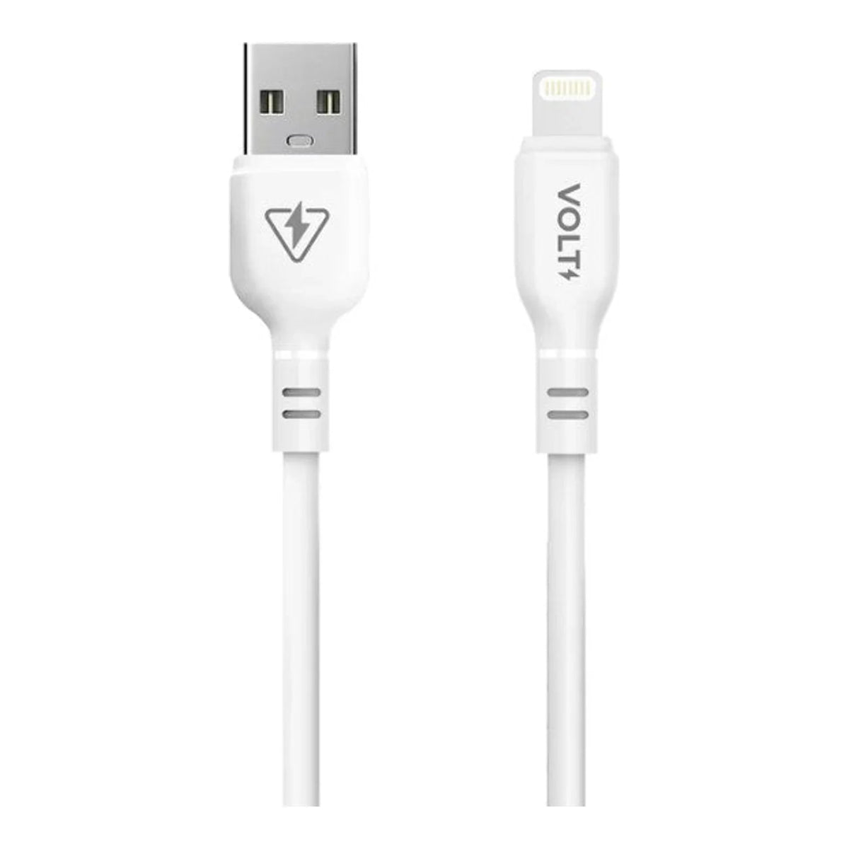 Cabo Volt Flex Pro USB-A para Lightning branco com conectores em destaque