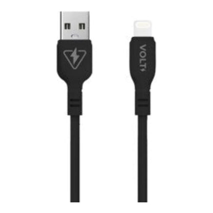 Cabo Volt Flex Pro USB-A para Lightning preto com conectores em destaque