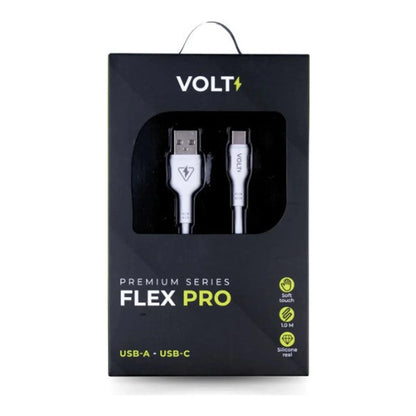 Embalagem frontal do Cabo Volt Flex Pro USB-A para USB-C branco