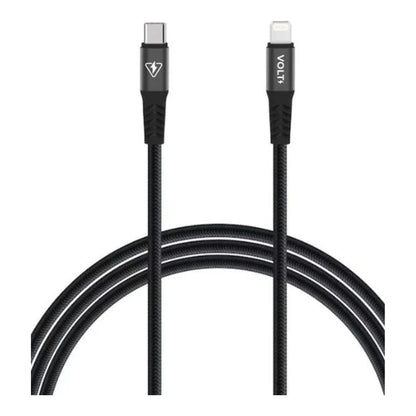 Cabo Volt Metal Pro USB-C para Lightning preto com conectores em destaque