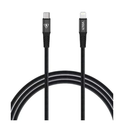 Cabo Volt Metal Pro USB-C para Lightning cinza espacial com conectores em destaque