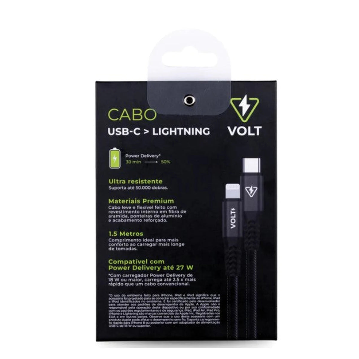 Embalagem traseira do Cabo Volt Metal Pro USB-C para Lightning