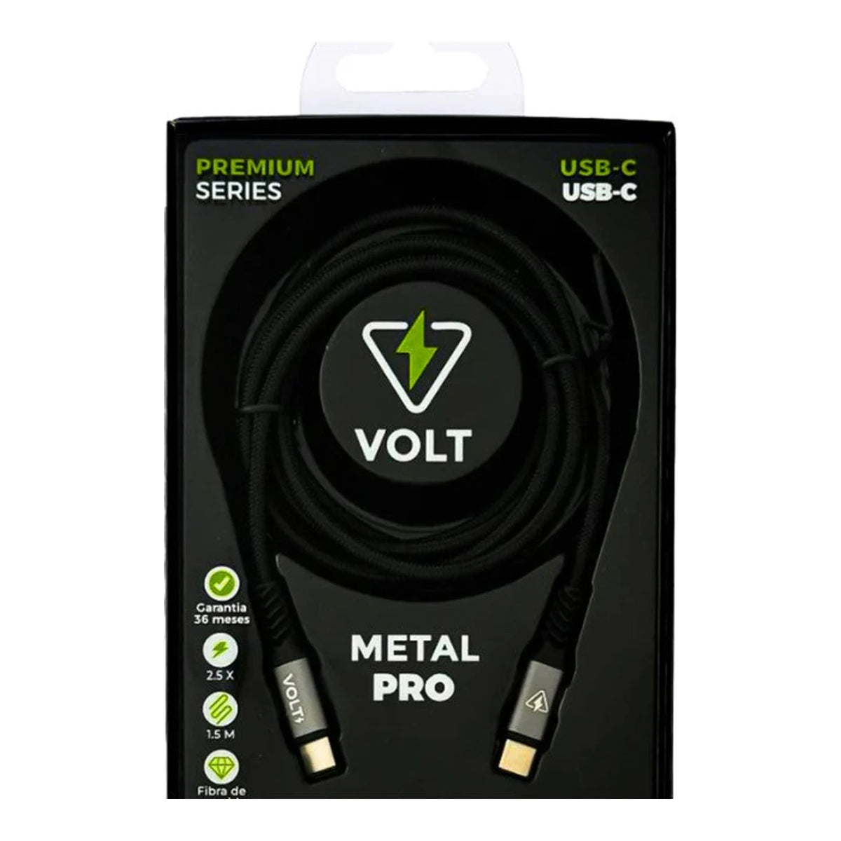 Embalagem frontal do Cabo Volt Metal Pro USB-C para USB-C