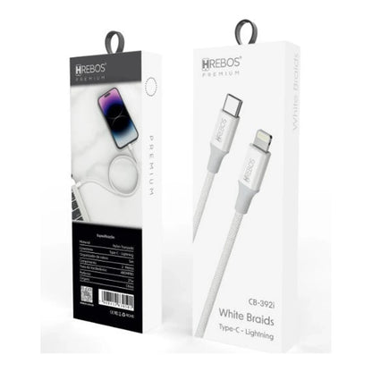 CABO WHITE BRAIDS TYPE-C PARA LIGHTNING 1M CB-392 HREBOS BRANCO - imagem 2 de 6