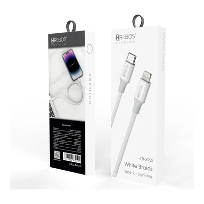 CABO WHITE BRAIDS TYPE-C PARA LIGHTNING 1M CB-392 HREBOS BRANCO - imagem 4 de 6