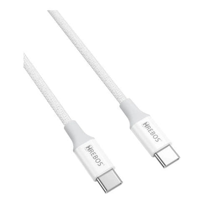 CABO WHITE BRAIDS TYPE-C PARA TYPE-C 1M CB-392 HREBOS BRANCO - imagem 1 de 8
