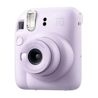 Câmera Instax Mini 12 lilás em perspectiva frontal