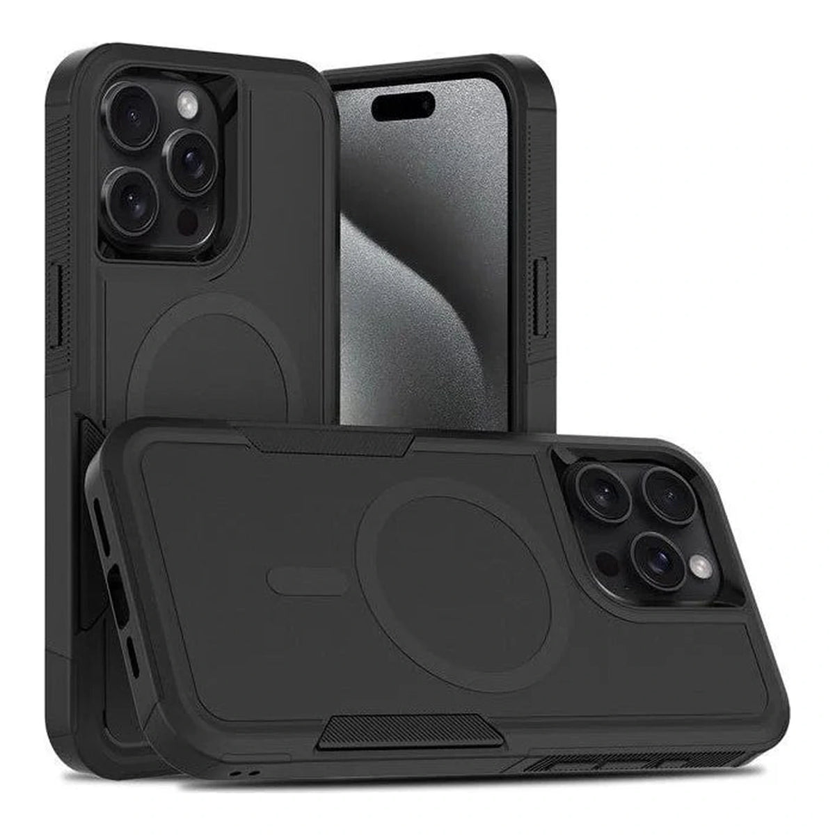 Capa Commander com MagSafe preta para iPhone 14 Pro Max em vista traseira

