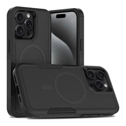 Capa Commander com MagSafe preta para iPhone 16 Pro Max em vista traseira
