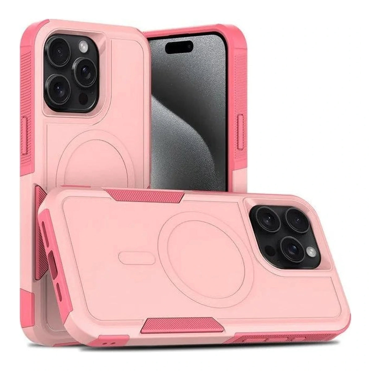 Capa Commander rosa com MagSafe para iPhone 16 PRO MAX, vistas frontal e traseira