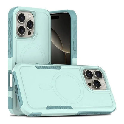 Capa Commander verde-agua com MagSafe para iPhone 16 PRO MAX, vistas frontal e traseira