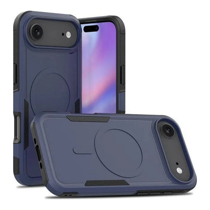 Capa Commander azul com preto com MagSafe para iPhone 17 AIR, vistas frontal e traseira