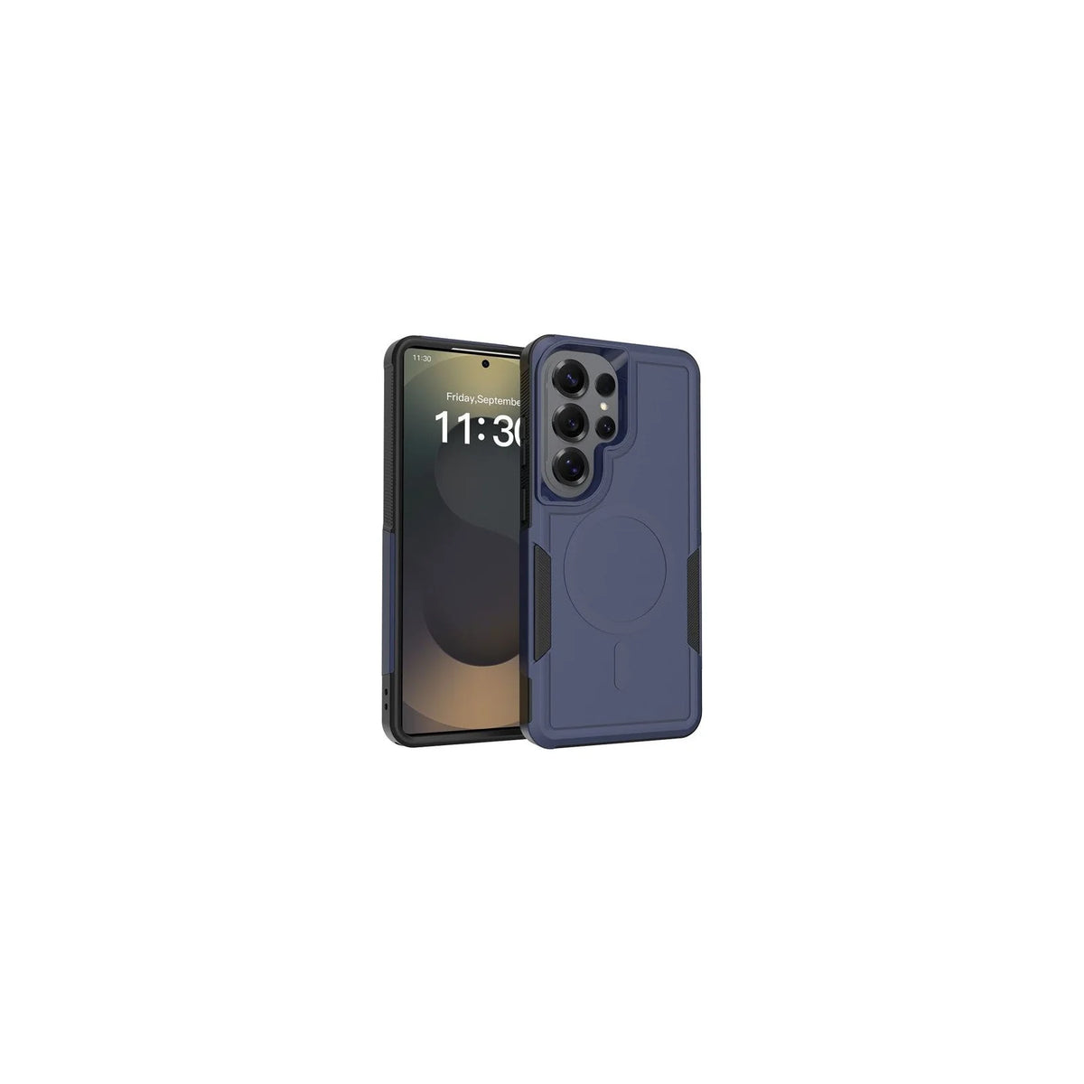 Capa Commander com MagSafe azul com preto para Samsung Galaxy S25 Plus / S26 Plus em perspectiva
