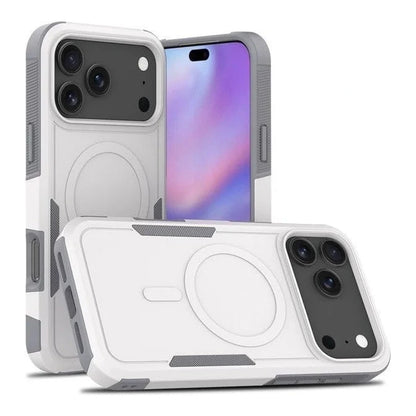 Capa Commander branca com MagSafe para iPhone 17 Pro Max, vistas frontal e traseira