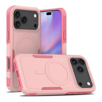 Capa Commander rosa com MagSafe para iPhone 17 Pro Max, vistas frontal e traseira