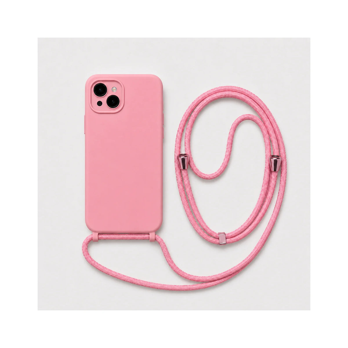 Capa Slim Bag verde para iPhone 13 em vista traseira com cordão
