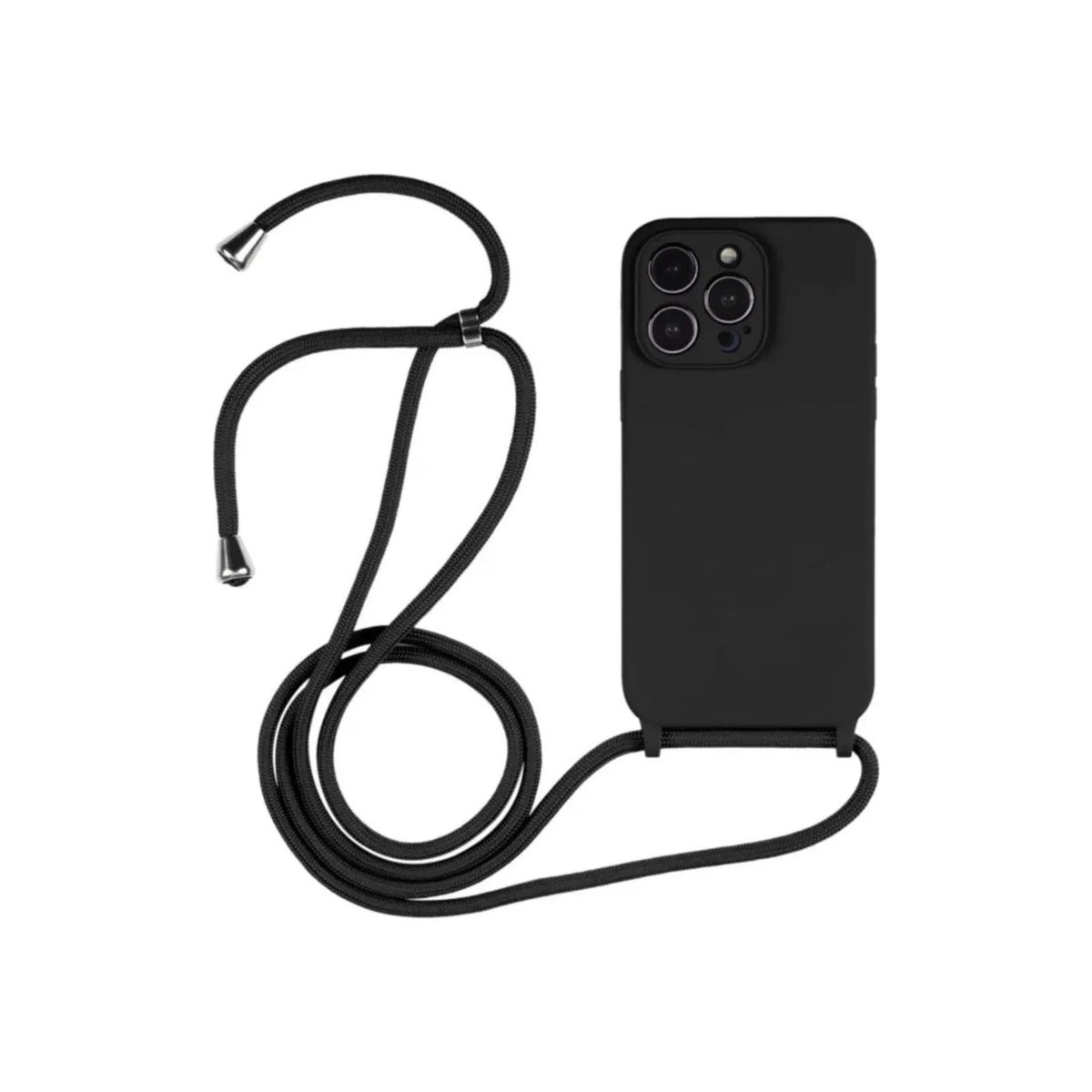 Capa Slim Bag preta para iPhone 16 Pro em vista traseira com cordão
