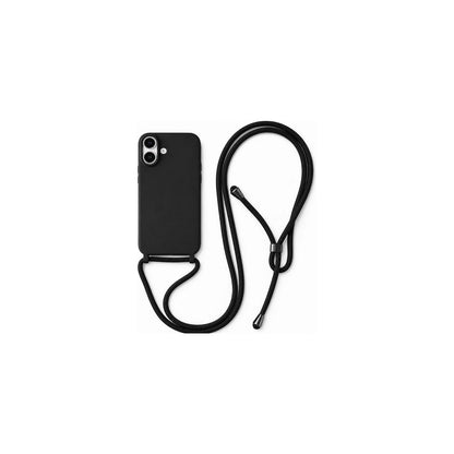 Capa Slim Bag preta para iPhone 17 em vista traseira com cordão
