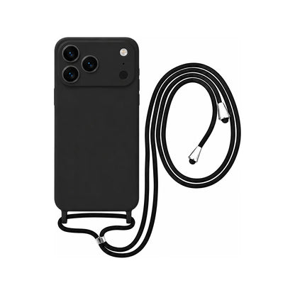 Capa Slim Bag preta para iPhone 17 Pro em vista traseira com cordão
