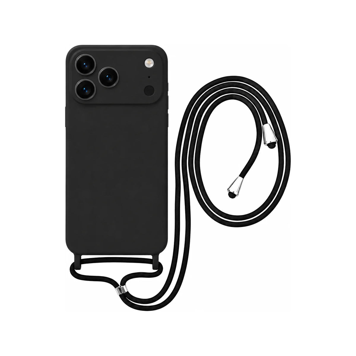 Capa Slim Bag preta para iPhone 17 Pro Max em vista traseira com cordão
