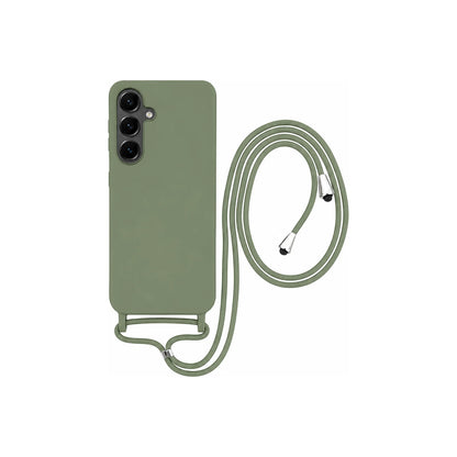 Capa Slim Bag verde para Samsung Galaxy S25 em vista traseira com cordão
