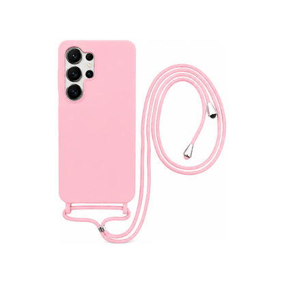 Capa Slim Bag rosa para Samsung Galaxy S25 Ultra em vista traseira com cordão
