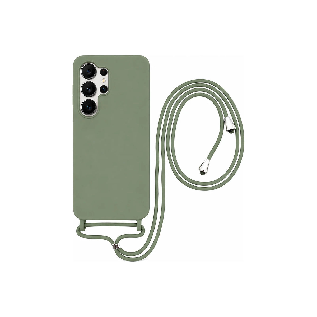 Capa Slim Bag verde para Samsung Galaxy S25 Ultra em vista traseira com cordão
