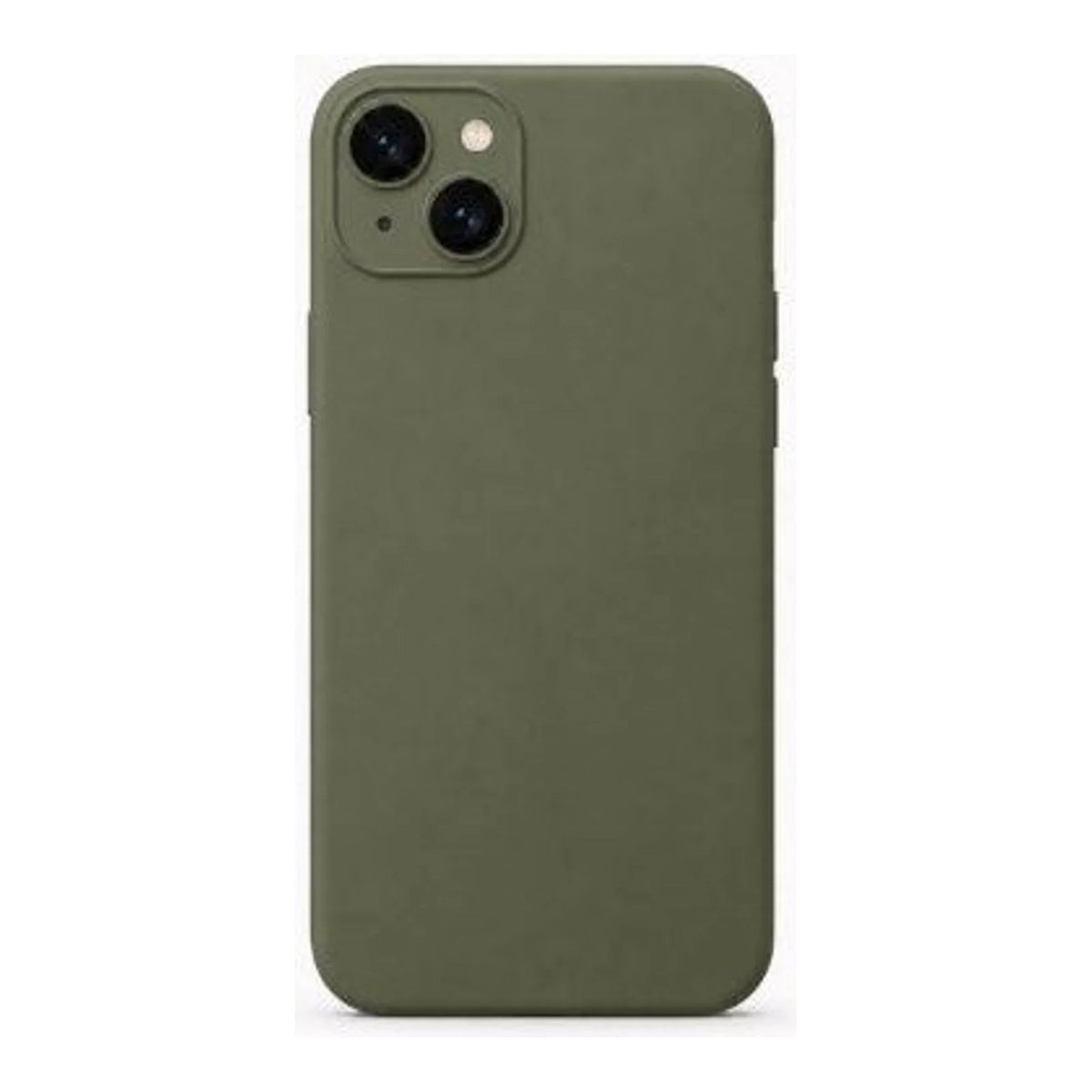 Capa Slim Lisa verde militar instalada no iPhone 13, vista traseira