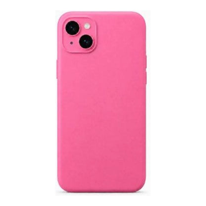 Capa Slim Lisa rosa instalada no iPhone 15, vista traseira