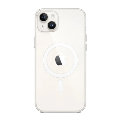 Capa transparente Ultra Impactor Clear MagSafe para iPhone 14 Plus aplicada em aparelho branco