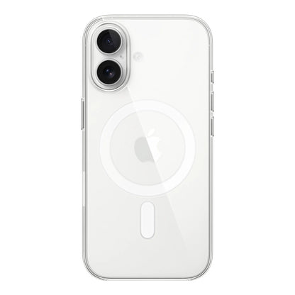 Capa transparente Ultra Impactor Clear MagSafe para iPhone 16 aplicada em aparelho branco
