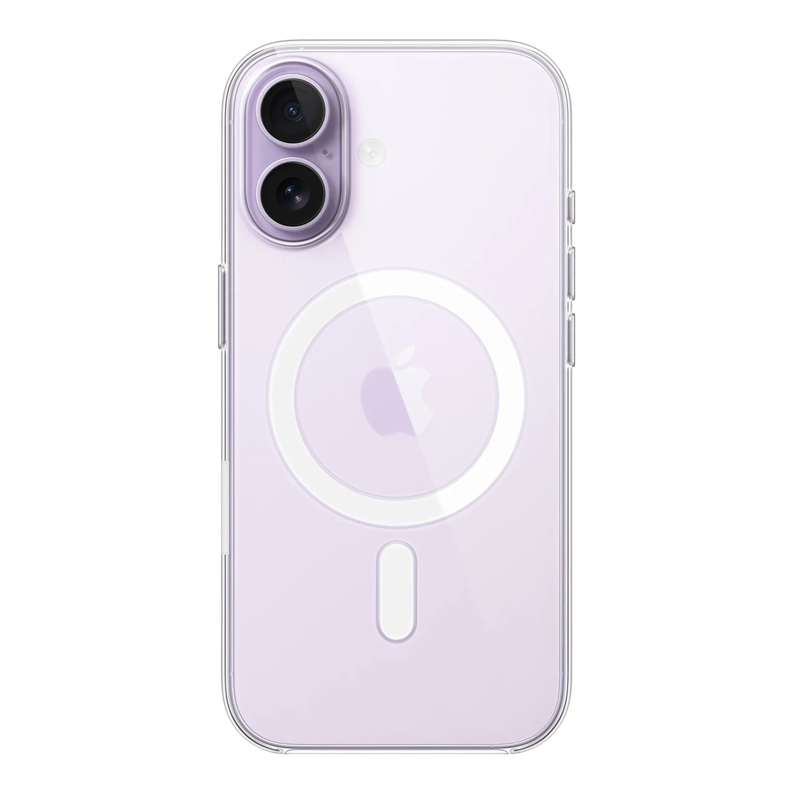 Capa transparente Ultra Impactor Clear MagSafe para iPhone 16 aplicada em aparelho lilás