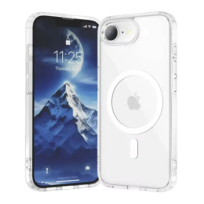 Capa transparente Ultra Impactor Clear MagSafe para iPhone 16E branco, vista frontal e traseira