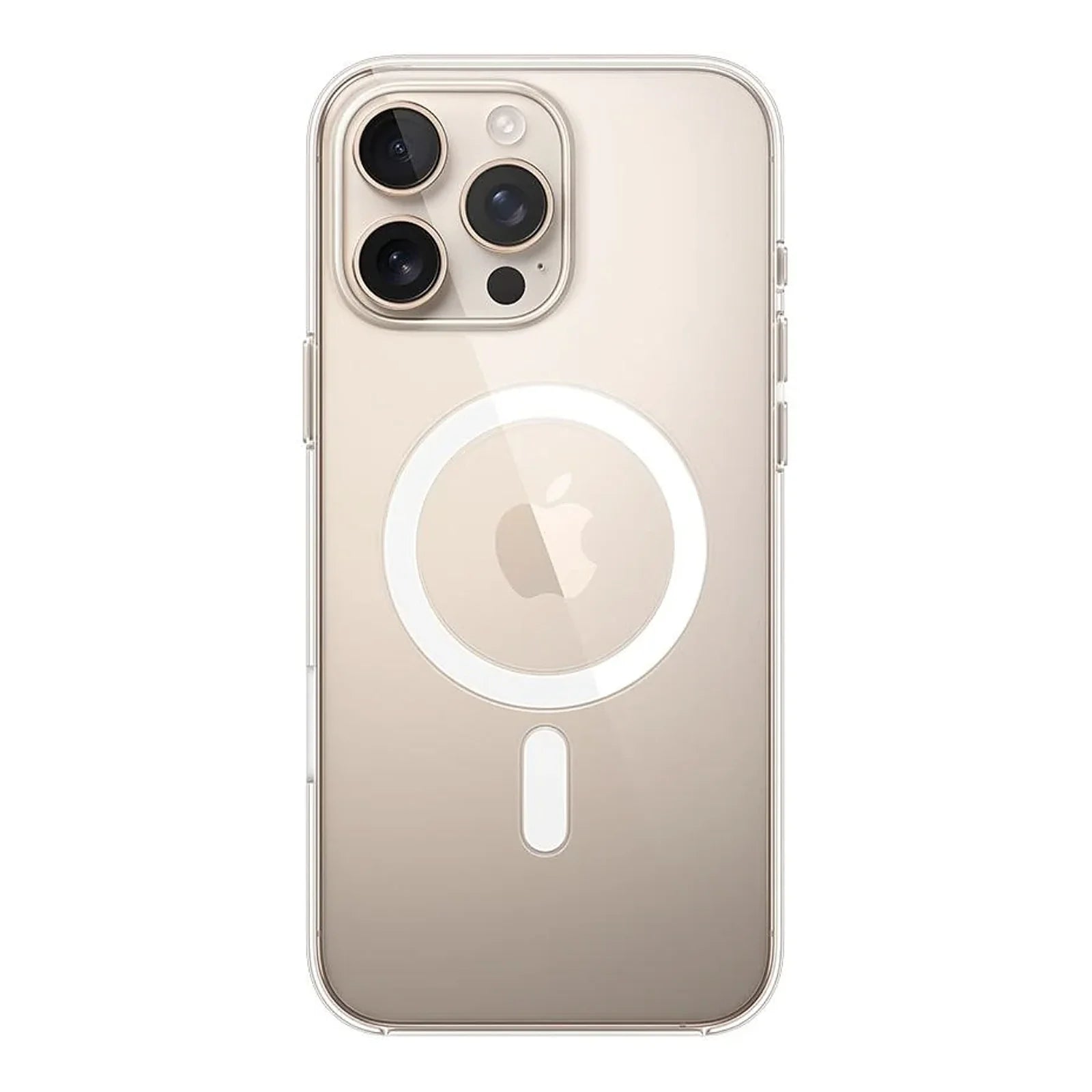 Capa transparente Ultra Impactor MagSafe para iPhone 15 Pro aplicada em aparelho de acabamento dourado