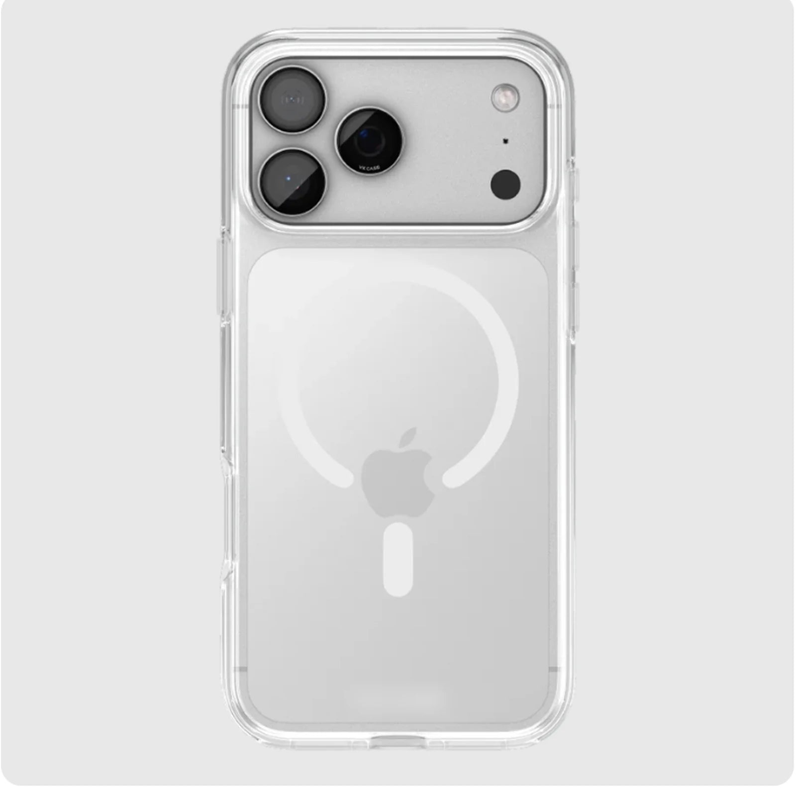 Capa transparente Ultra Impactor MagSafe para iPhone 17 Pro aplicada em aparelho de acabamento prateado