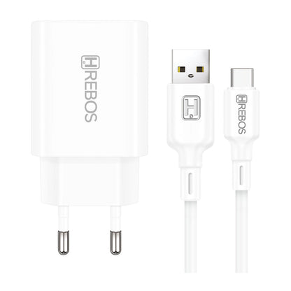 Carregador Hrebos CRG-214 branco com cabo USB-A para USB-C
