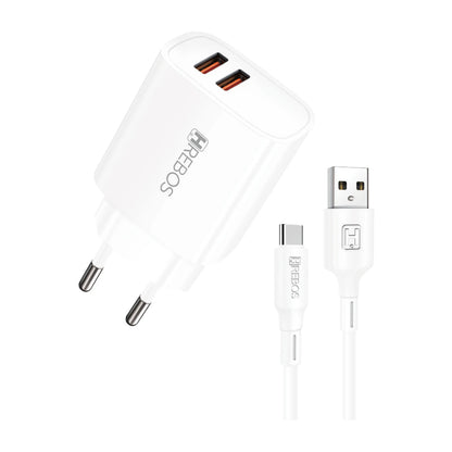 Carregador Hrebos CRG-214 branco em perspectiva com cabo USB-C