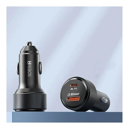 Duas vistas do Carregador Veicular Hrebos Autocharge Pro CRV-208 preto