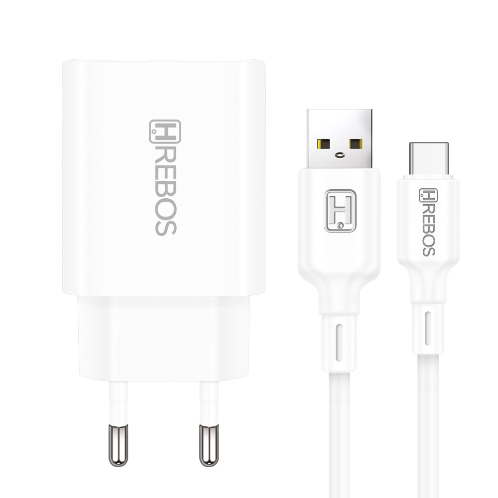 Carregador Hrebos CRG-214 branco com cabo USB-A para USB-C